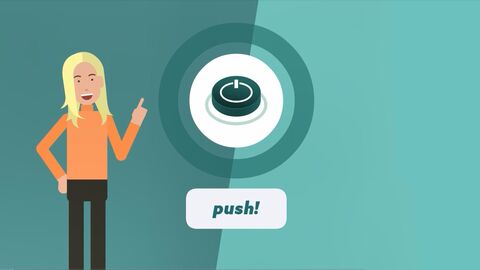 Auf dieser grünen Grafik ist eine Frau zu sehen, die etwas erklärt