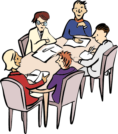 Fünf Menschen arbeiten zusammen.